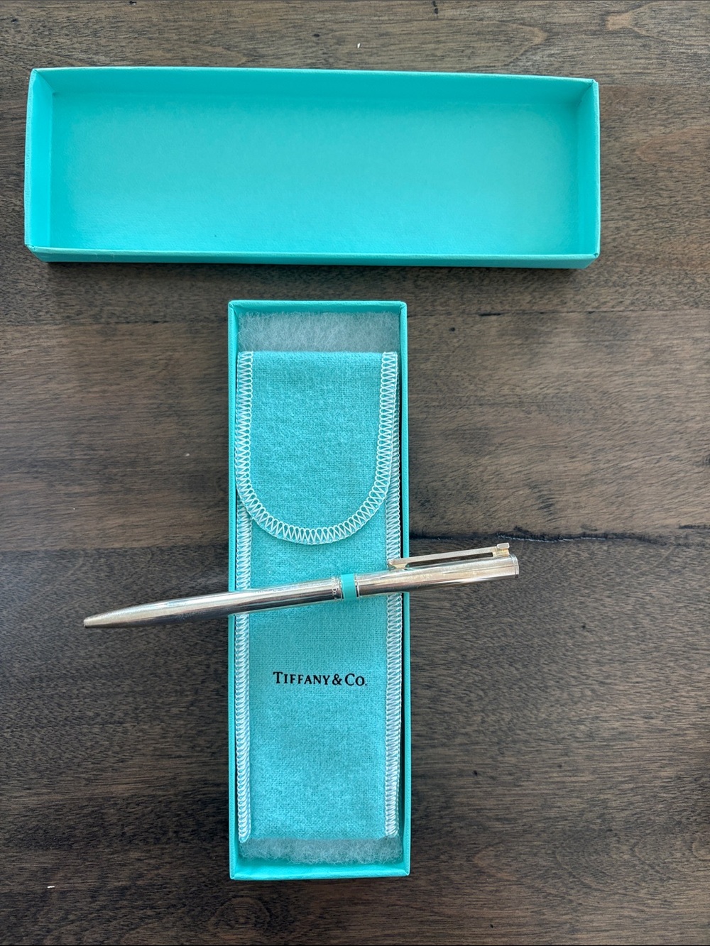 Tiffany & Co. Silver Pen with Signature Tiffany Blue Pouch and Box